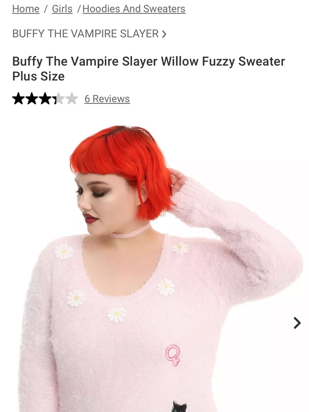 Hot Topic Plus size 5X Buffy the Vampire Slayer Willow sweater pink embroidered - Picture 6 of 6